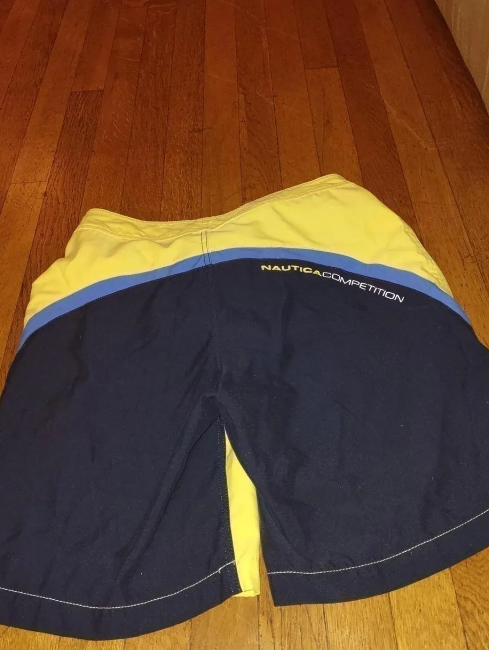 yellow and blue swim trunks from nautica competition size 30W